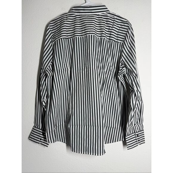 NWT Worthington Womens Top Sz XXL White Black Striped Long Sleeve Button Up - Picture 4 of 10